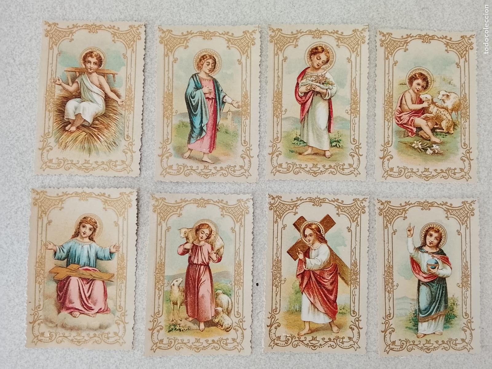 Postales: lote de estampas litograficas siglo xix ni&ntilde;o jesus comunion recordatorios grecas doradas