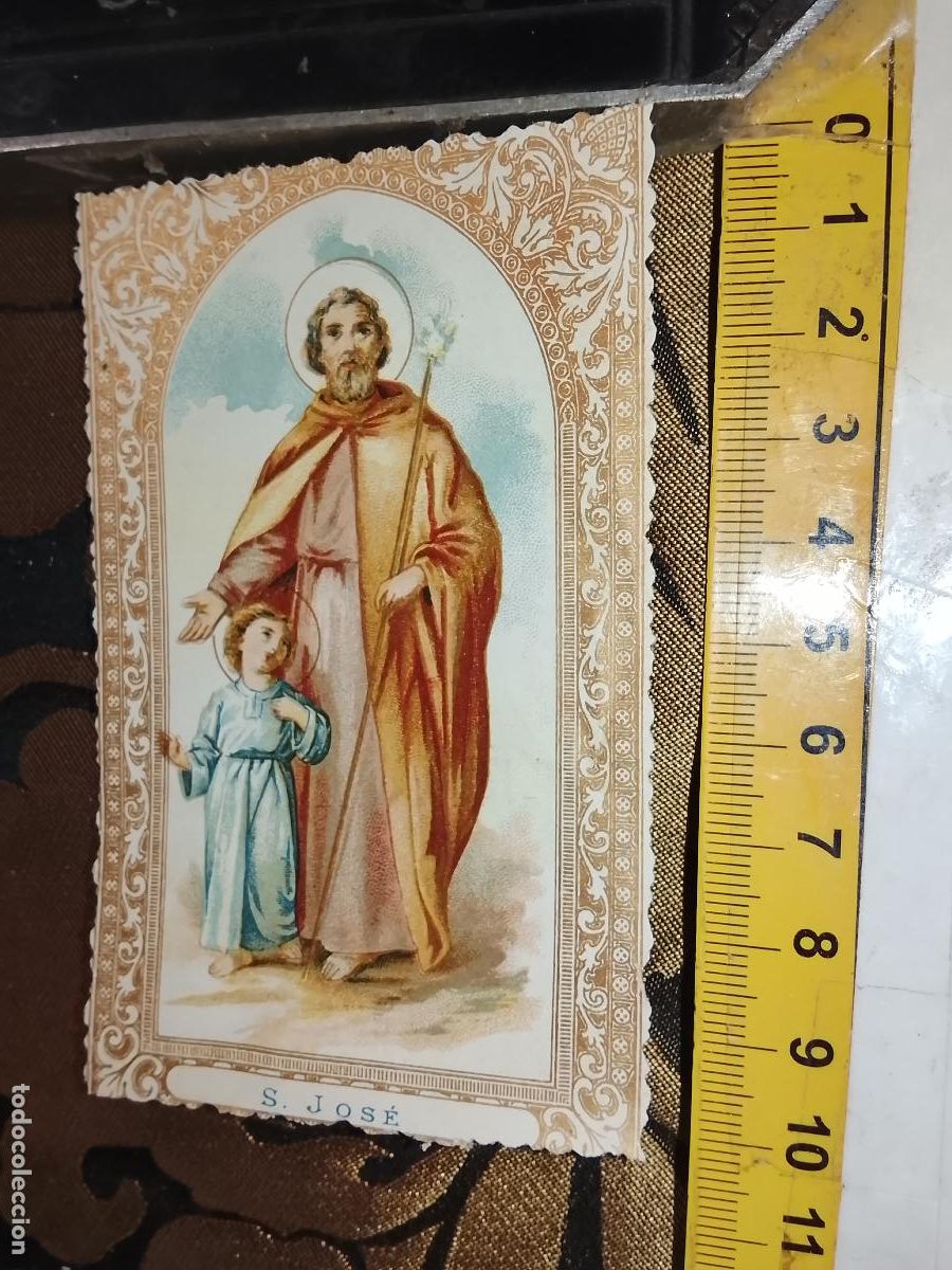 Postcards: ANTIGUA ESTAMPA LITOGRAFICA CROMOGRAFIA SIGLO XIX RELIGIOSA ORLA DORADA SANTO - SAN JOSE