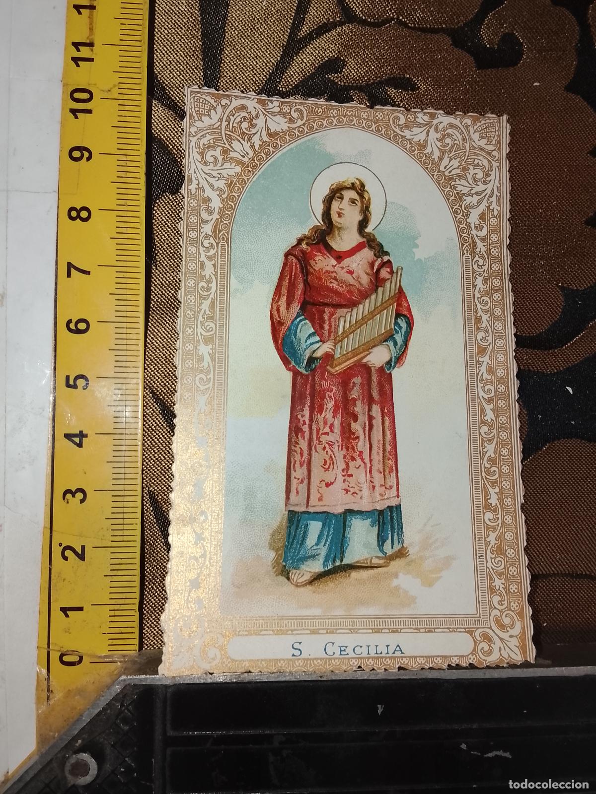 Postais: ANTIGUA ESTAMPA LITOGRAFICA CROMOGRAFIA SIGLO XIX RELIGIOSA ORLA DORADA SANTO - SANTA CECILIA