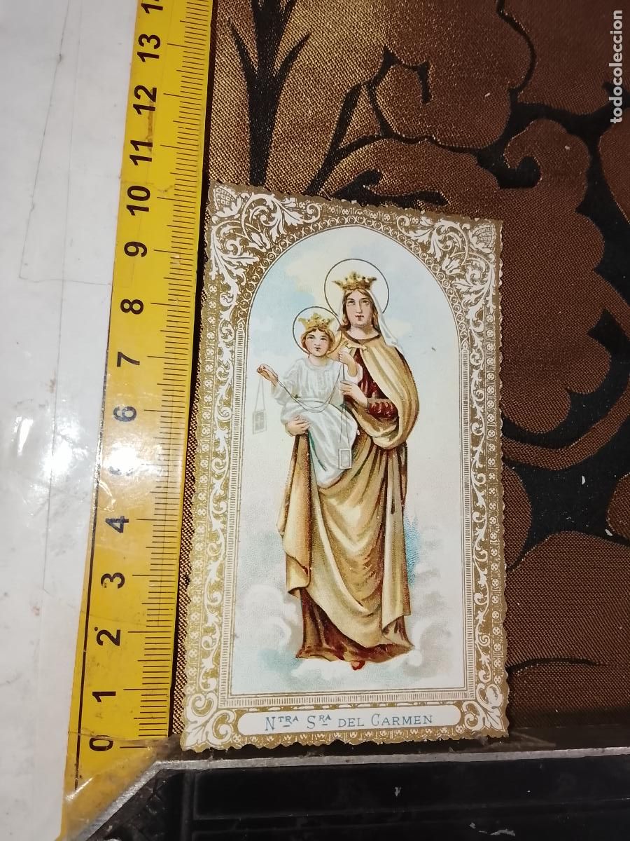 Postais: ANTIGUA ESTAMPA LITOGRAFICA CROMOGRAFIA SIGLO XIX RELIGIOSA ORLA DORADA SANTO - VIRGEN DEL CARMEN