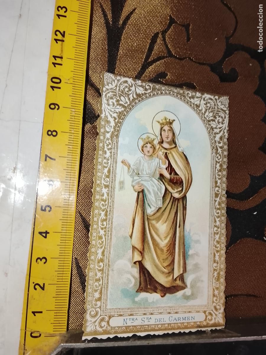Postais: ANTIGUA ESTAMPA LITOGRAFICA CROMOGRAFIA SIGLO XIX RELIGIOSA ORLA DORADA SANTO - VIRGEN DEL CARMEN