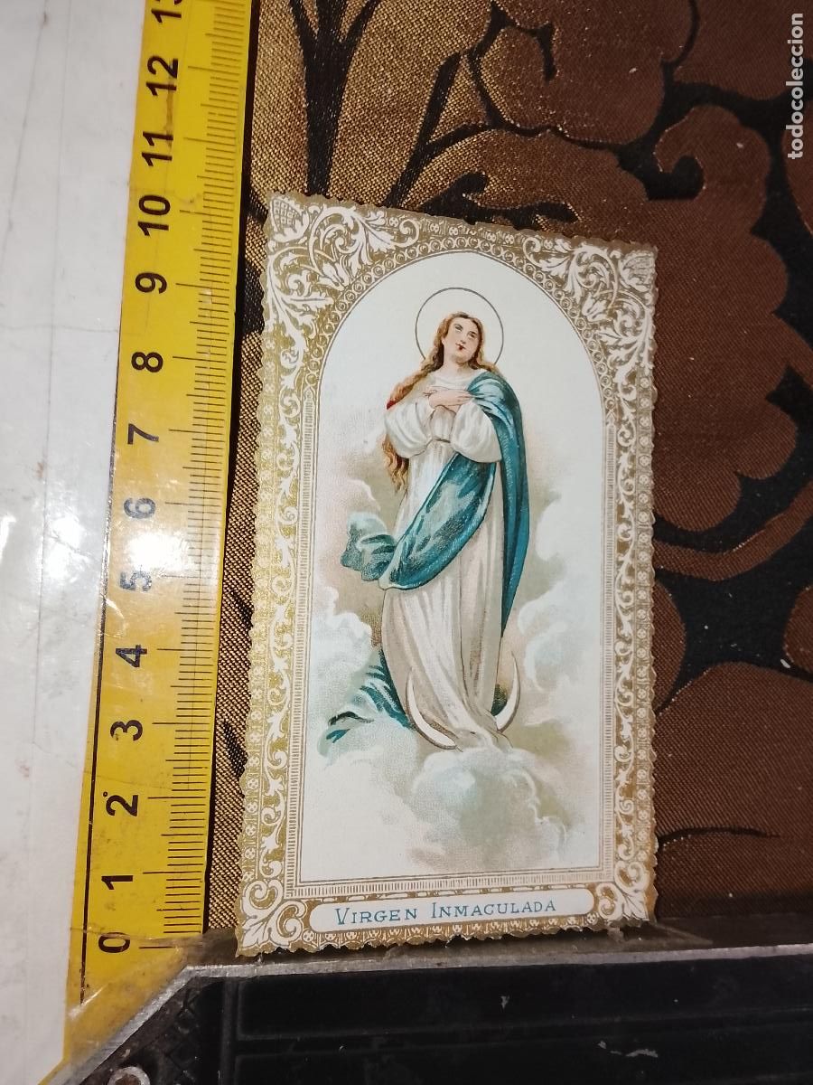 Postais: ANTIGUA ESTAMPA LITOGRAFICA CROMOGRAFIA SIGLO XIX RELIGIOSA ORLA DORADA SANTO - VIRGEN INMACULADA