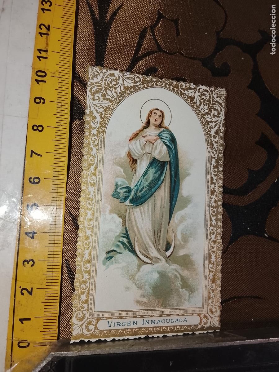 Cartes Postales: ANTIGUA ESTAMPA LITOGRAFICA CROMOGRAFIA SIGLO XIX RELIGIOSA ORLA DORADA SANTO - VIRGEN INMACULADA