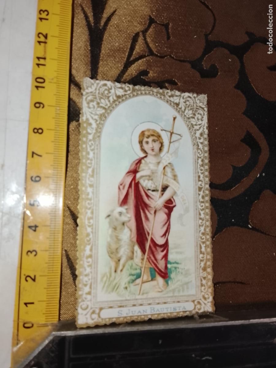 Postales: ANTIGUA ESTAMPA LITOGRAFICA CROMOGRAFIA SIGLO XIX RELIGIOSA ORLA DORADA SANTO -SAN JUAN BAUTISTA