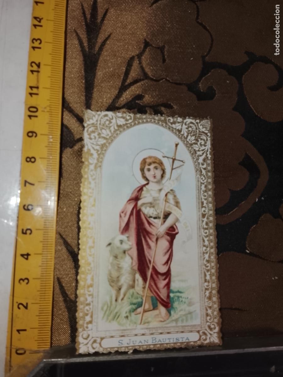 Postales: ANTIGUA ESTAMPA LITOGRAFICA CROMOGRAFIA SIGLO XIX RELIGIOSA ORLA DORADA SANTO - SAN JUAN BAUTISTA