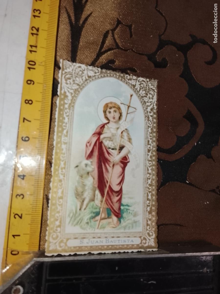 Postales: ANTIGUA ESTAMPA LITOGRAFICA CROMOGRAFIA SIGLO XIX RELIGIOSA ORLA DORADA SANTO - SAN JUAN BAUTISTA