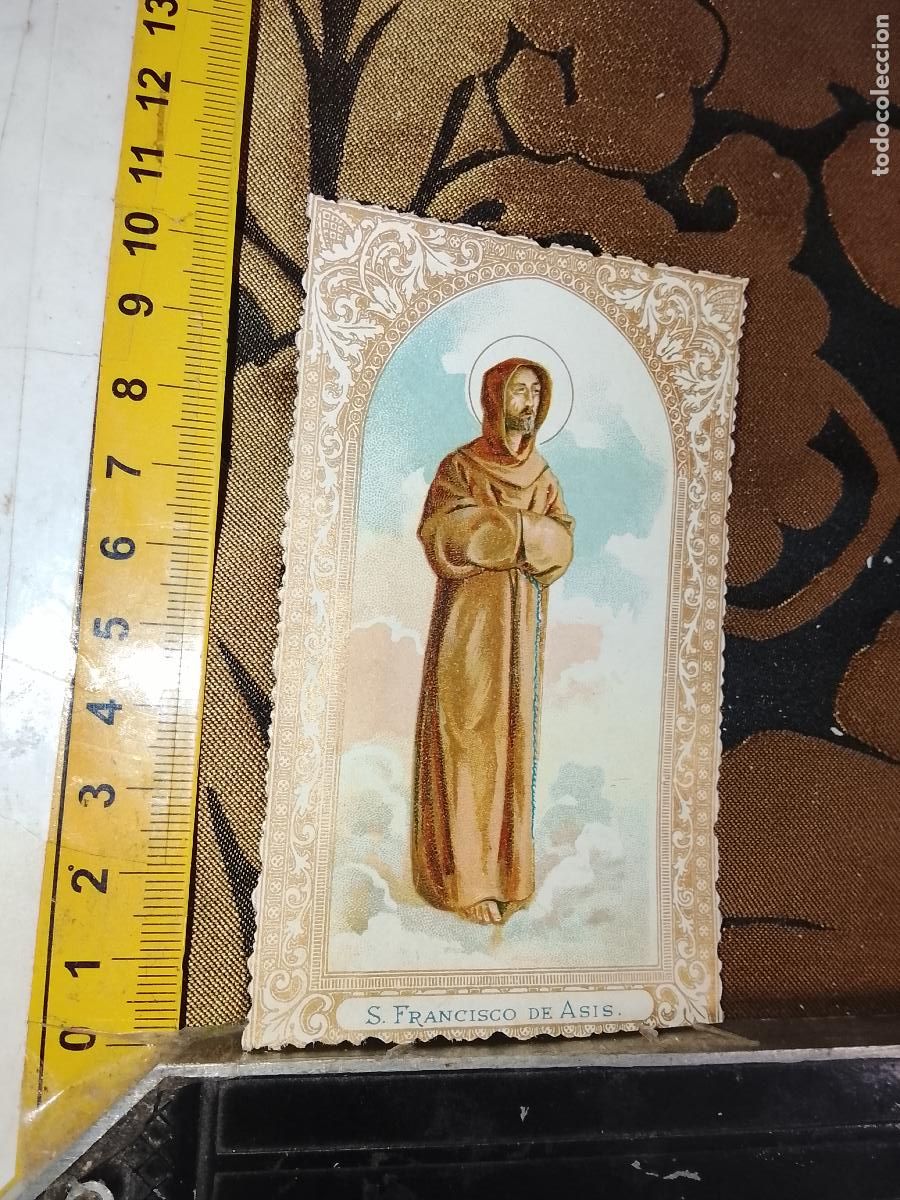 Postales: ANTIGUA ESTAMPA LITOGRAFICA CROMOGRAFIA SIGLO XIX RELIGIOSA ORLA DORADA SANTO SAN FRANCISCO DE ASIS