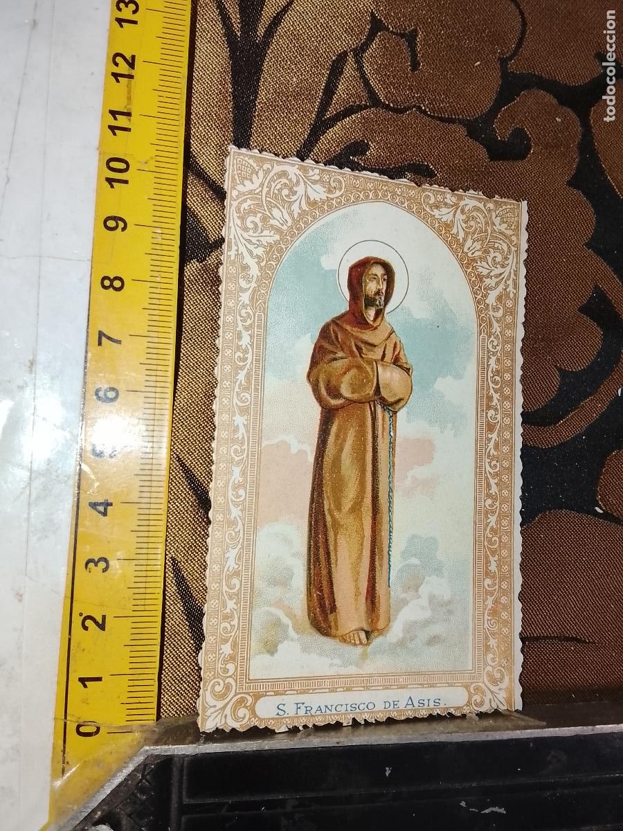 Postales: ANTIGUA ESTAMPA LITOGRAFICA CROMOGRAFIA SIGLO XIX RELIGIOSA ORLA DORADA SANTO SAN FRANCISCO DE ASIS