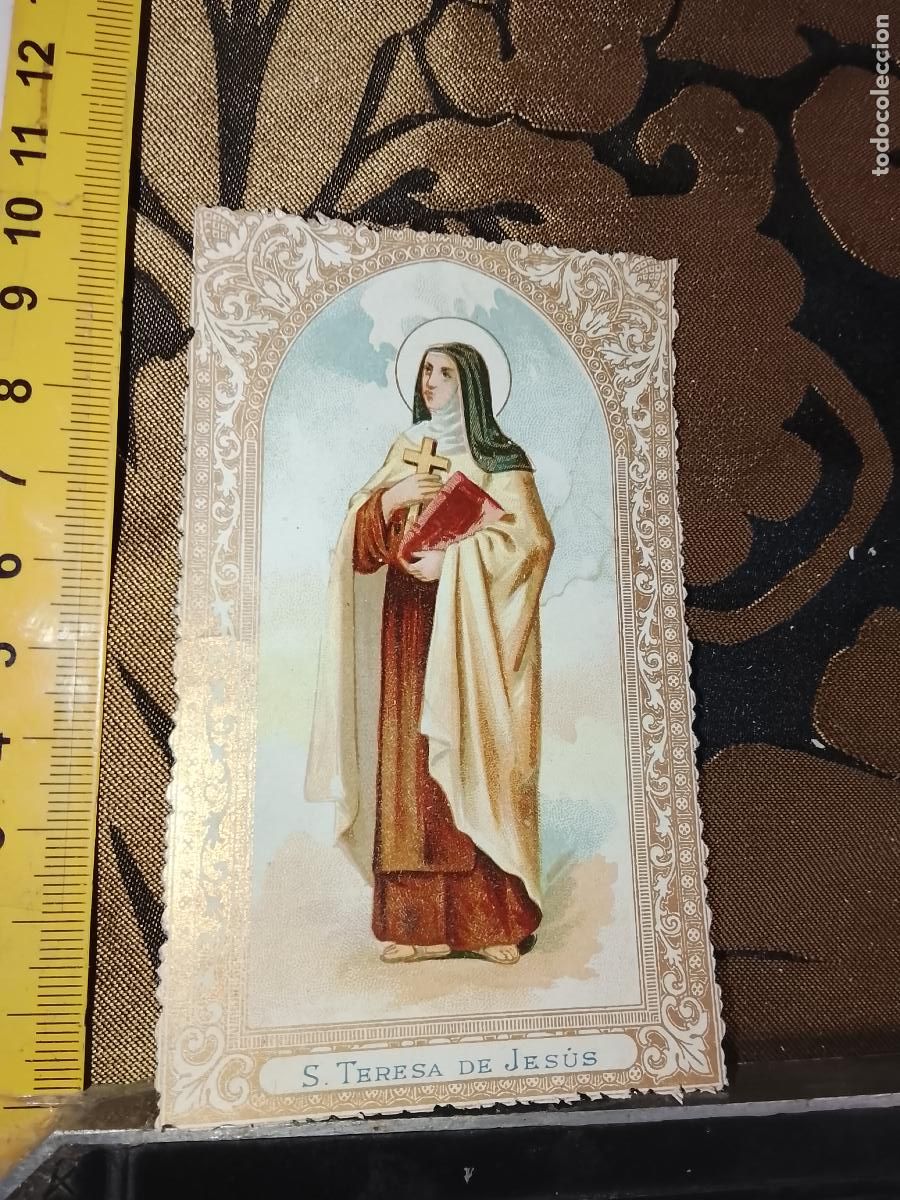 Postales: ANTIGUA ESTAMPA LITOGRAFICA CROMOGRAFIA SIGLO XIX RELIGIOSA ORLA DORADA SANTA TERESA DE JESUS