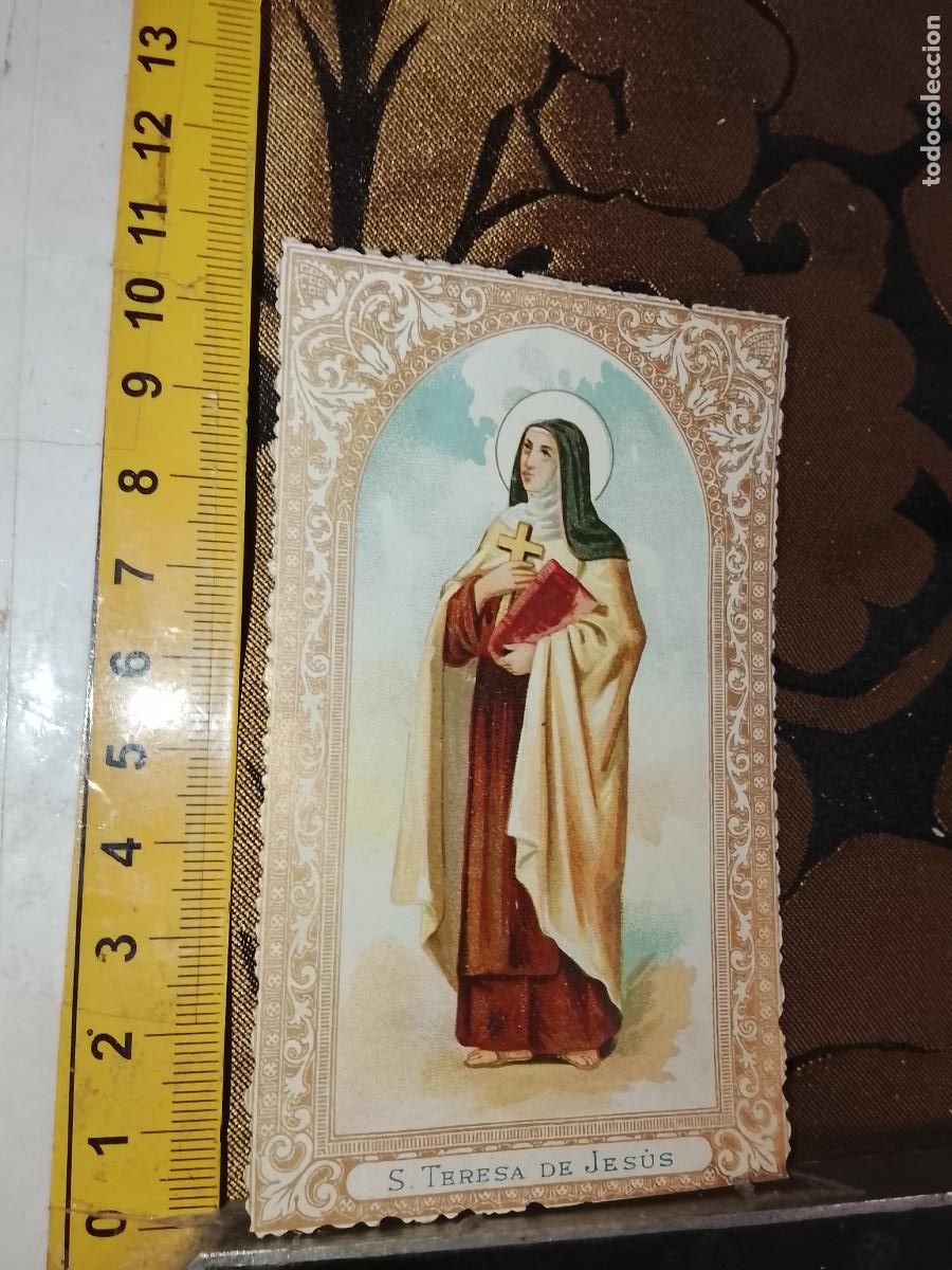 Postkarten: ANTIGUA ESTAMPA LITOGRAFICA CROMOGRAFIA SIGLO XIX RELIGIOSA ORLA DORADA SANTA TERESA DE JESUS