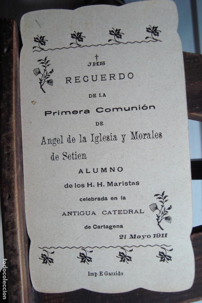 Postales: RECUERDO PRIMERA COMUNION ANGEL DE LA IGLESIA MORALES SETIEN. CARTAGENA 1911