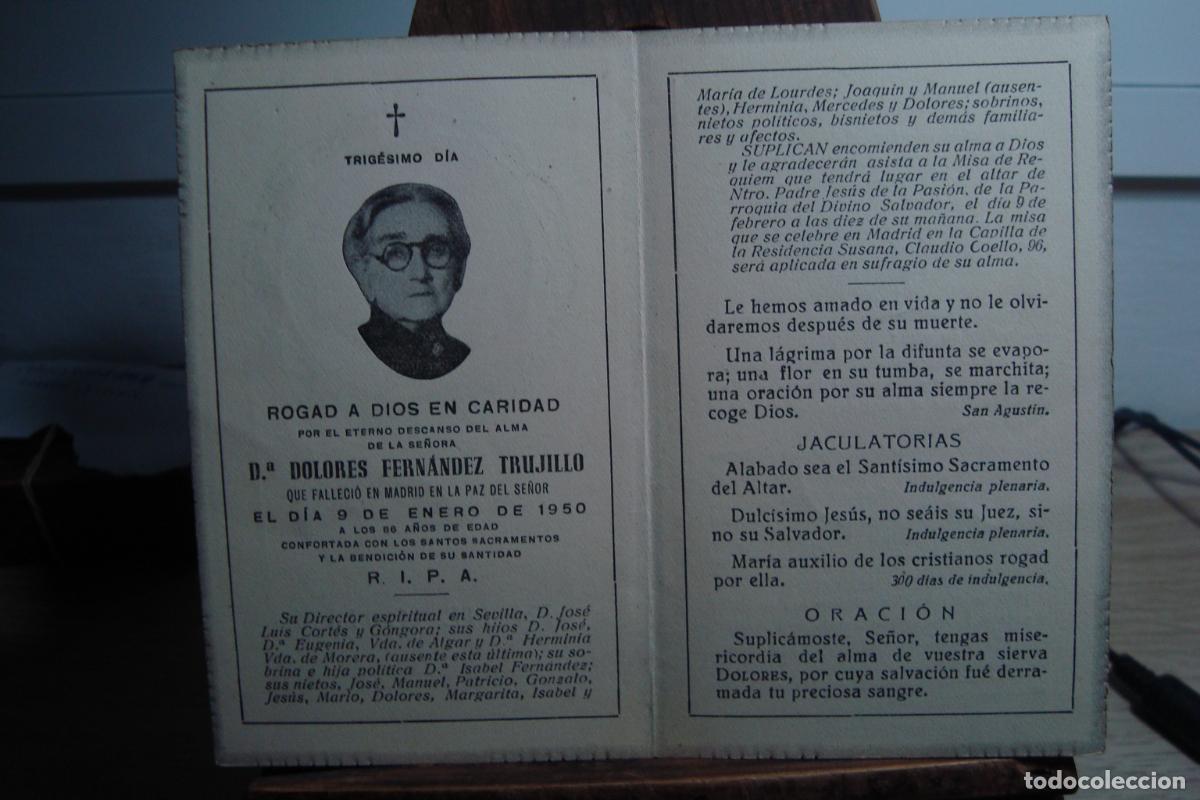 Postales: RECUERDO FUNERAL D&ordf; DOLORES FERNANDEZ TRUJILLO. MADRID 1950