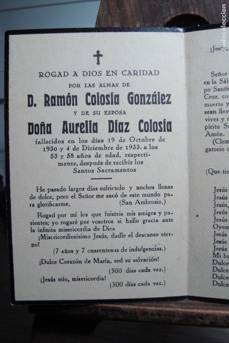 Postcards: RECUERDO FUNERAL D. RAMON COLOSIA GONZALEZ-D&ordf; AURELIA DIAZ COLOSIA 1933.
