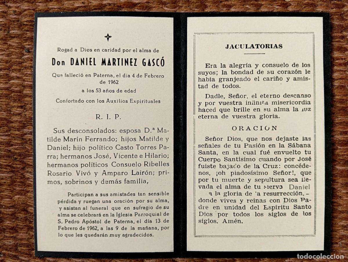 Postales: PATERNA - VALENCIA - ESQUELA - IN MEMORIAN DE SE&Ntilde;OR FALLECIDO EN 1962