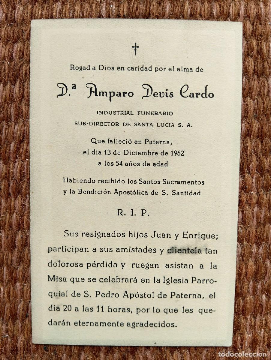 Postales: PATERNA - VALENCIA - ESQUELA - IN MEMORIAN DE SE&Ntilde;ORA INDUSTRIAL FUNERARIO, FALLECIDO EN 1962