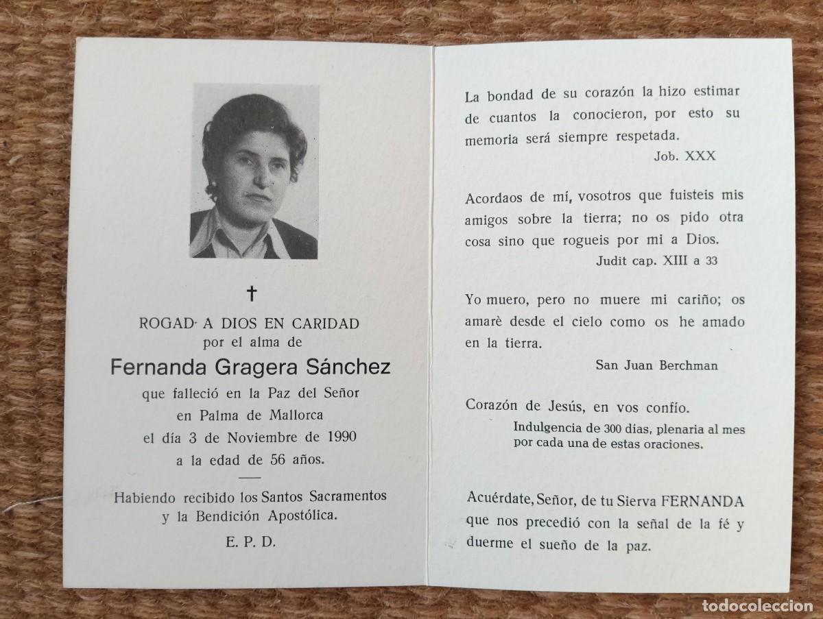 Postales: PALMA DE MALLORCA - ESQUELA - IN MEMORIAN DE SE&Ntilde;ORA FALLECIDA EN 1990