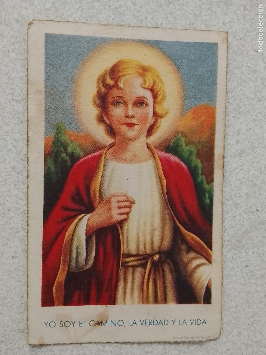 Postales: ESTAMPA RELIGIOSA A&Ntilde;OS 50S NI&Ntilde;O JESUS FIRMADA DEDICADA