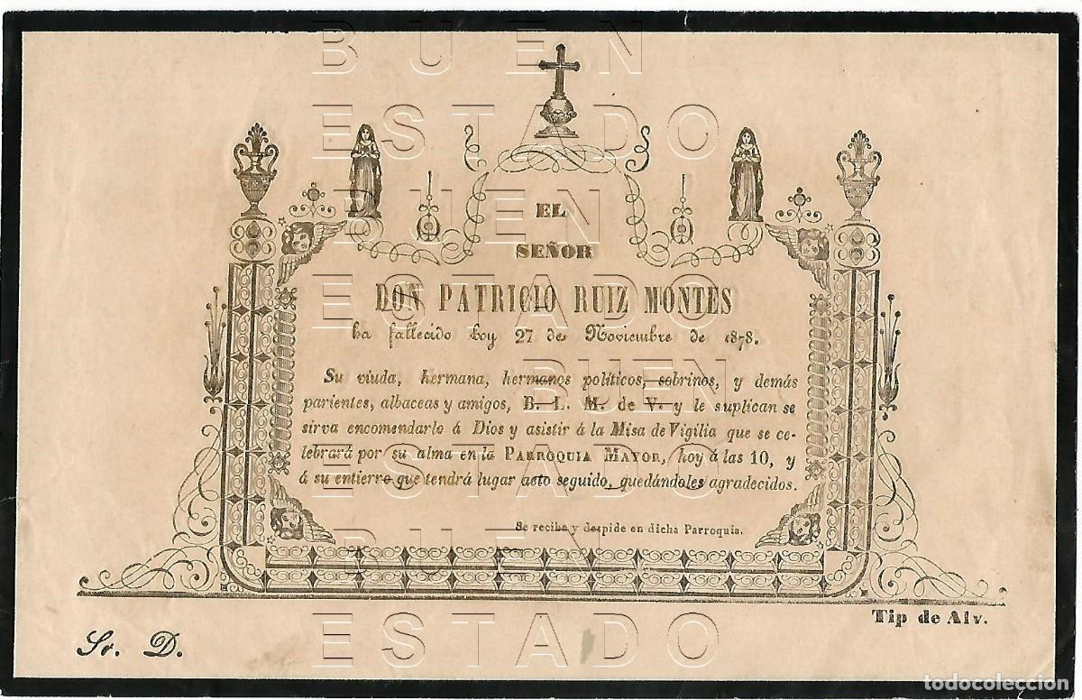Postales: 1878 BAZA GRANADA ESQUELA PATRICIO RUIZ MONTES ESTAMPA RECORDATORIO JOAQUIN SANCHEZ CAMACHO M58