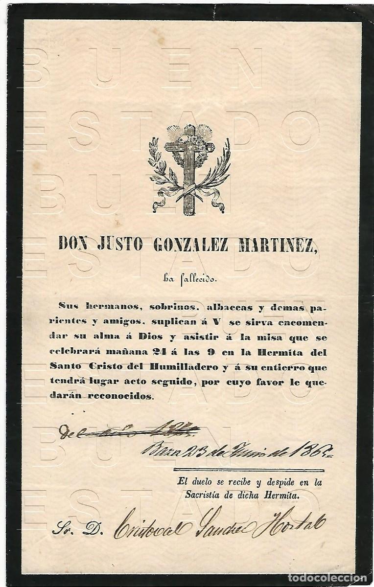 Postales: 1864 BAZA GRANADA ESQUELA JUSTO GONZALEZ MARTINEZ ESTAMPA RECORDATORIO JOAQUIN SANCHEZ CAMACHO M58