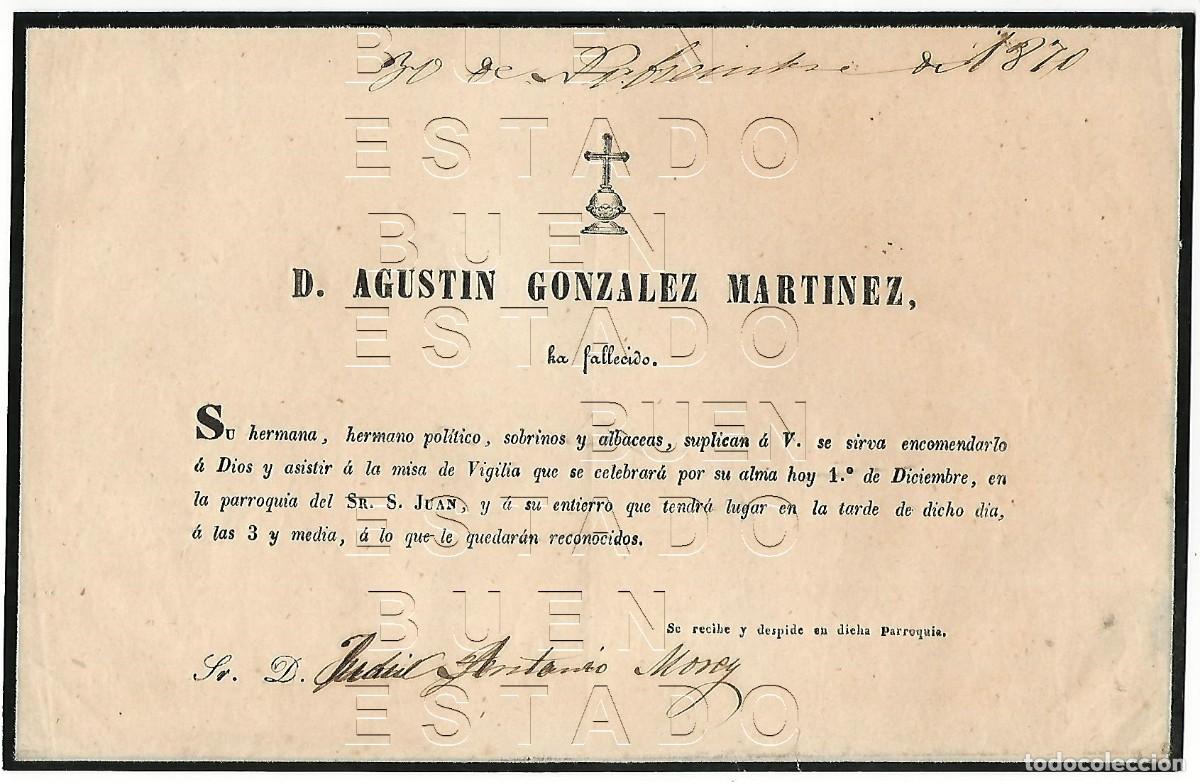 Postales: 1870 BAZA GRANADA ESQUELA AGUSTIN GONZALEZ MARTINEZ ESTAMPA RECORDATORIO JOAQUIN SANCHEZ CAMACHO M58
