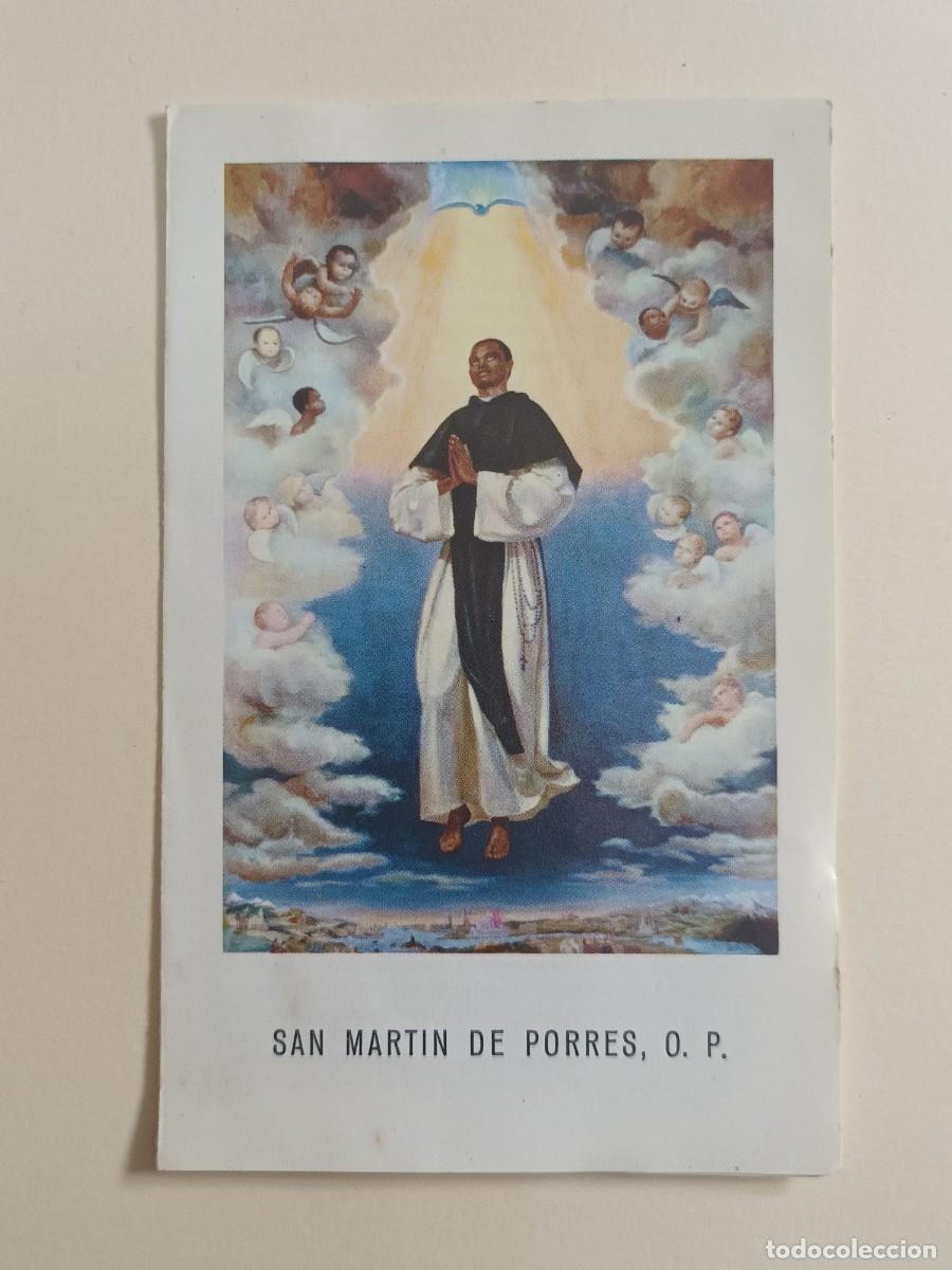 Postales: ESTAMPA DOBLE SAN MARTIN DE PORRES, O. P. - DATOS BIOGRAFICOS Y TRIDUO (INTERIOR)