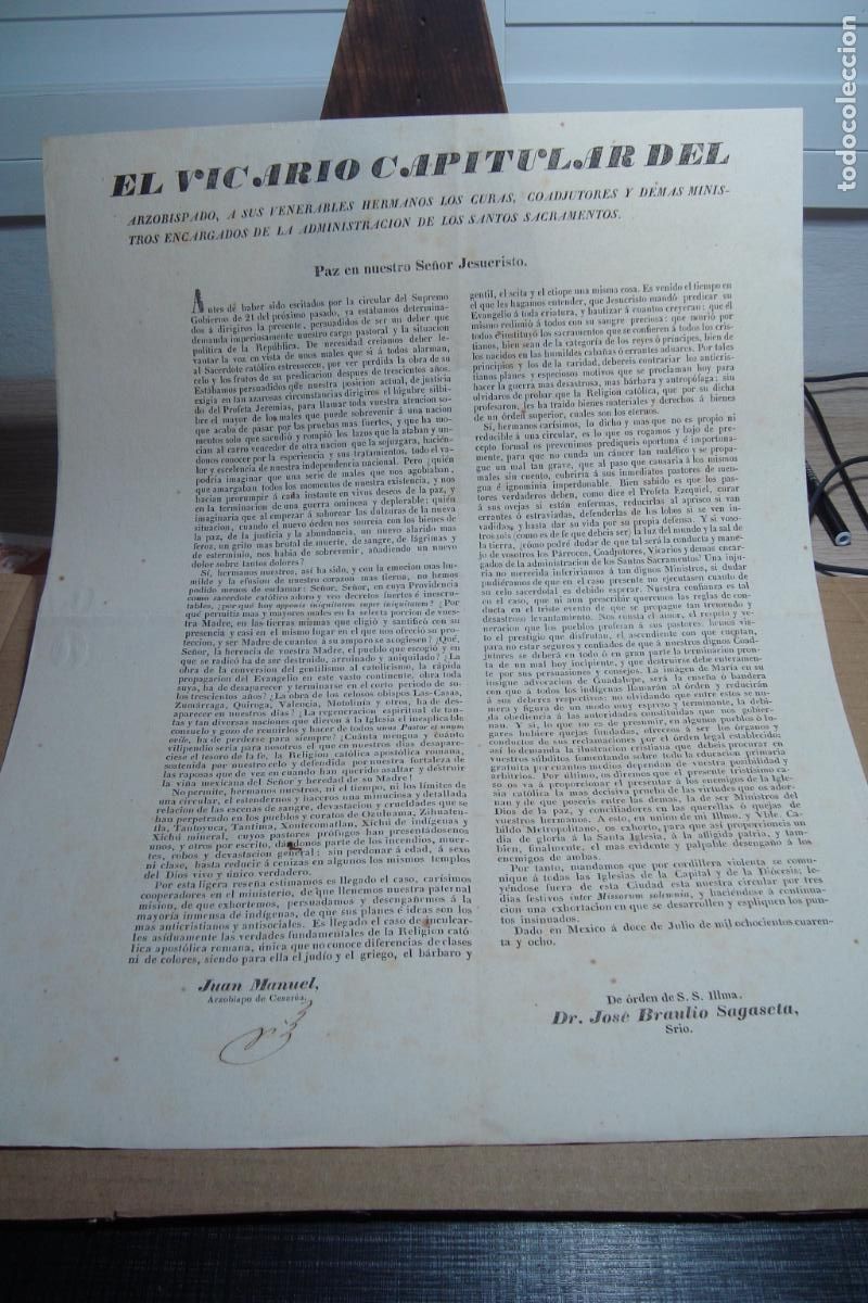 Postales: CIRCULAR RELIGIOSA VICARIO ARZOBISPADO MEXICO 1848. IRISARRI ARZOBISPO CESARE&Aacute;. BRAULIO SAGASETA
