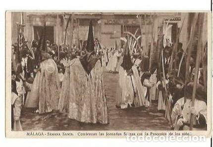 Postales: ANTIGUA POSTAL MALAGA SEMANA SANTA COMIENZAN LAS JORNADAS SACRAS CON LA PROCESION DE LOS NI&Ntilde;OS PUBLI