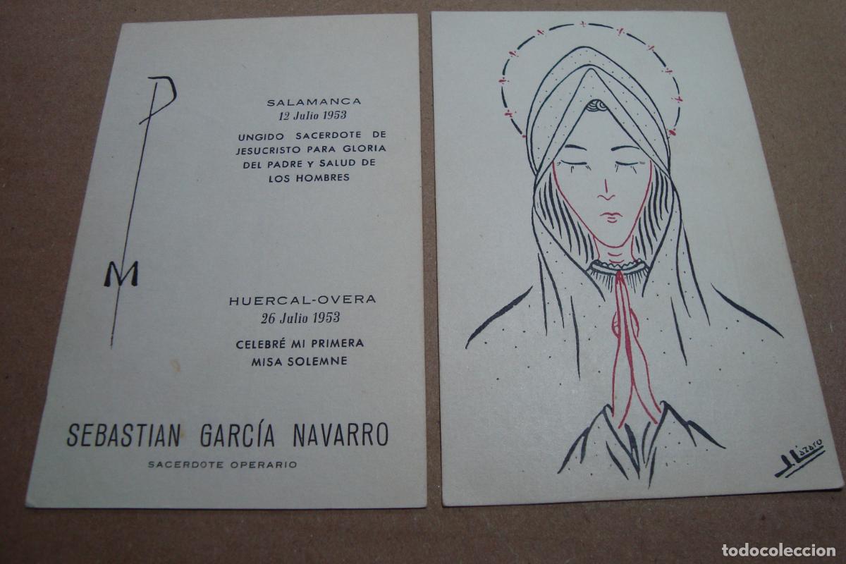 Postales: DOS RECORDATORIOS PRIMEA MISA. SEBASTIAN GARCIA NAVARRO. HUERCAL- OVERA SALAMANCA 1953.
