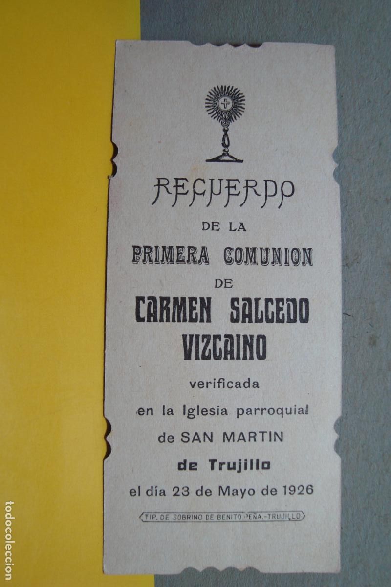 Postales: RECUERDO PRIMERA COMUNION. CARMEN SALCEDO VIZCAINO. TRUJILLO CACERES 1926.