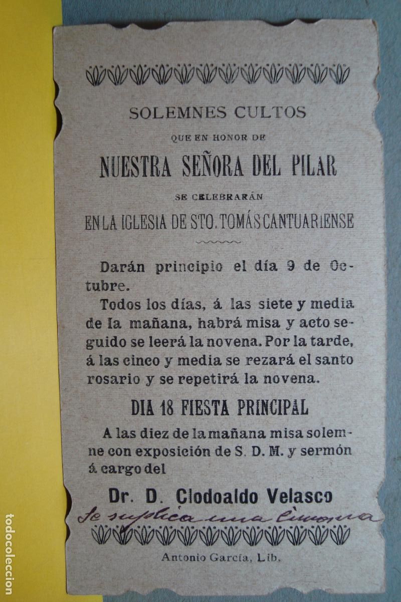 Postales: SOLEMNES CULTOS VIRGEN PILAR. IGLESIA STO. TOMAS CANTUARIENSE SALAMANCA. CLODOALDO VELASCO GOMEZ?