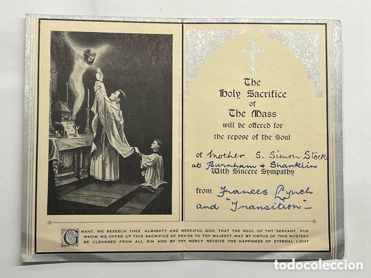 Postales: ESQUELA INGLESA. Mother S. Simon Stock. Madre S. Simon Stock en Burnham y Shanklin (h.1930?)
