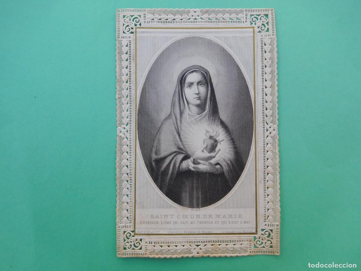 Postales: Estampa antigua de puntilla calada Sagrado coraz&oacute;n de Maria