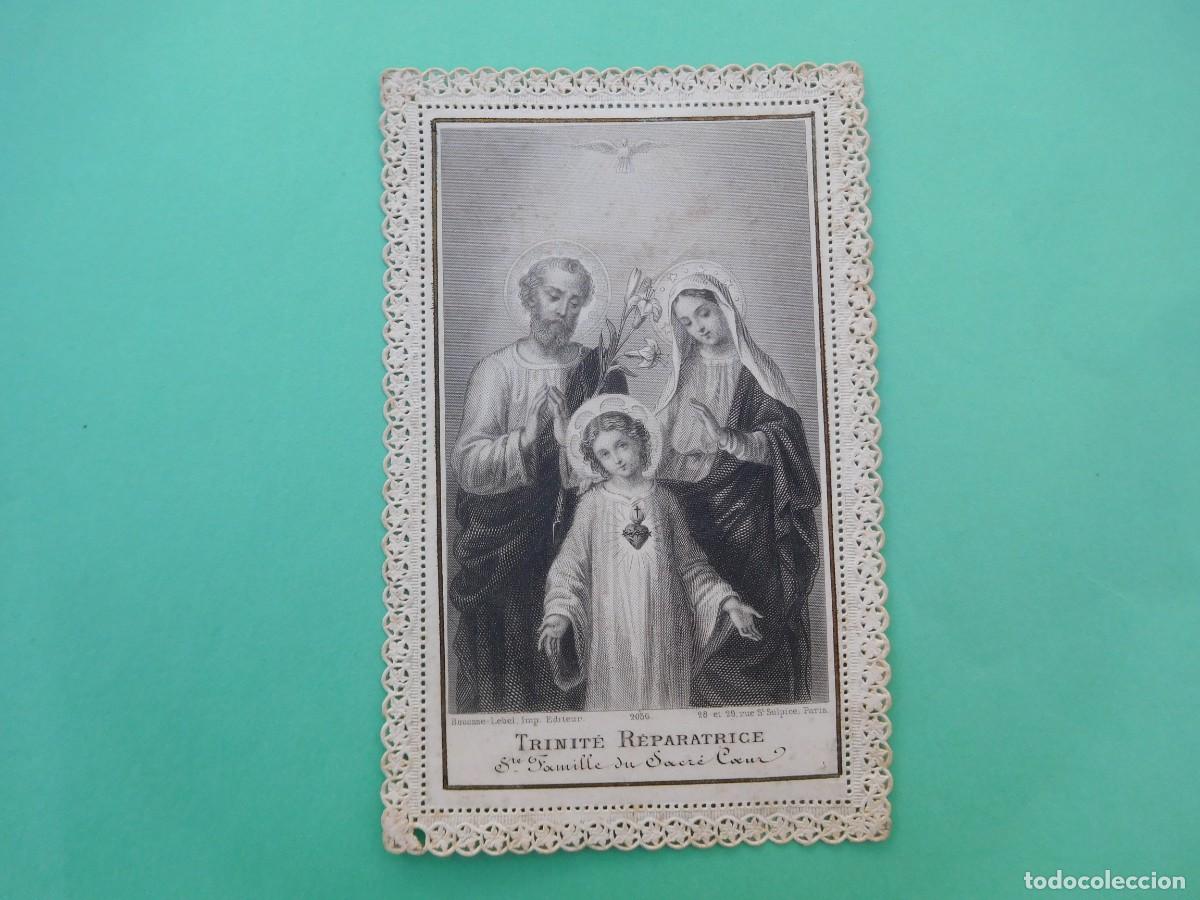 Postales: Estampa antigua de puntilla calada Santa Familia del Sagrado Coraz&oacute;n