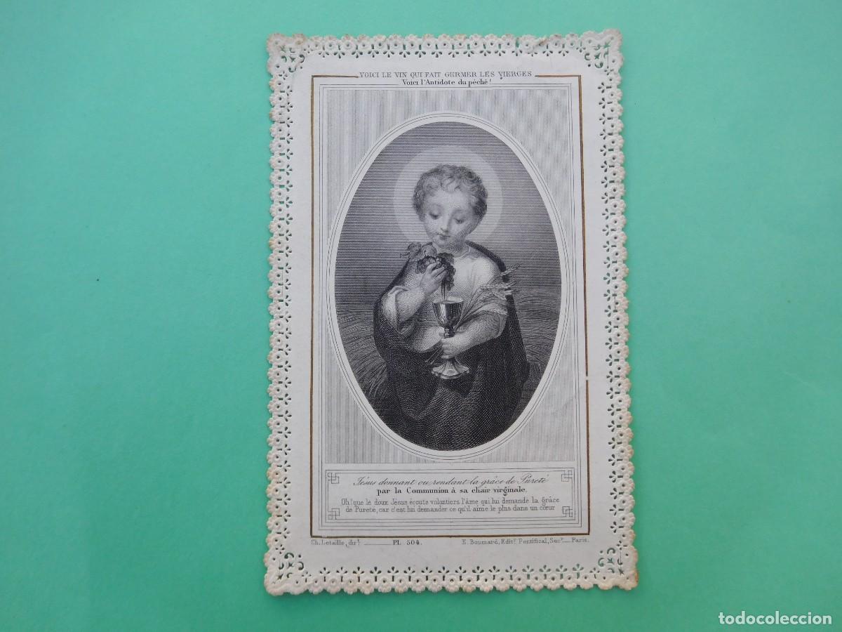 Postales: Estampa antigua de puntilla calada Ni&ntilde;o Jes&uacute;s con c&aacute;liz