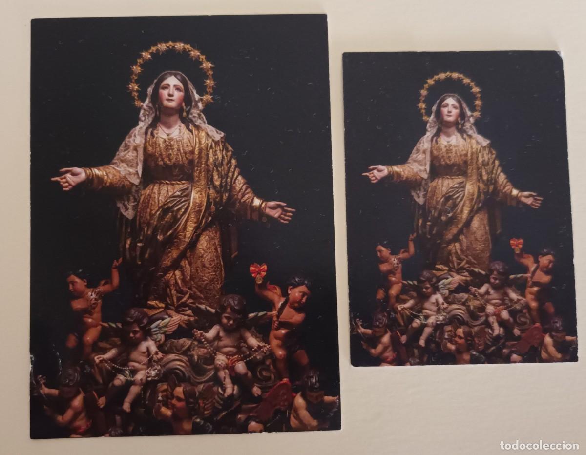 Postales: 2 ESTAMPAS NUESTRA SE&Ntilde;ORA DE LA ASUNCION. CANTILLANA (SEVILLA) - IMAGEN POR DETR&Aacute;S (REVERSO)