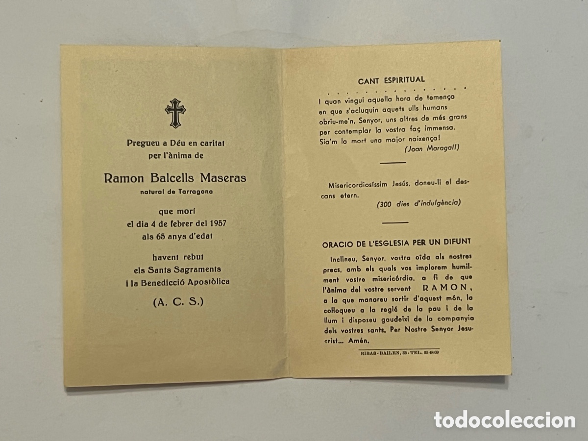 Postales: ESQUELA RECORDATORIO Ramon Balcells Maseras.. Inventor espa&ntilde;ol.. (a.1947) Diptico