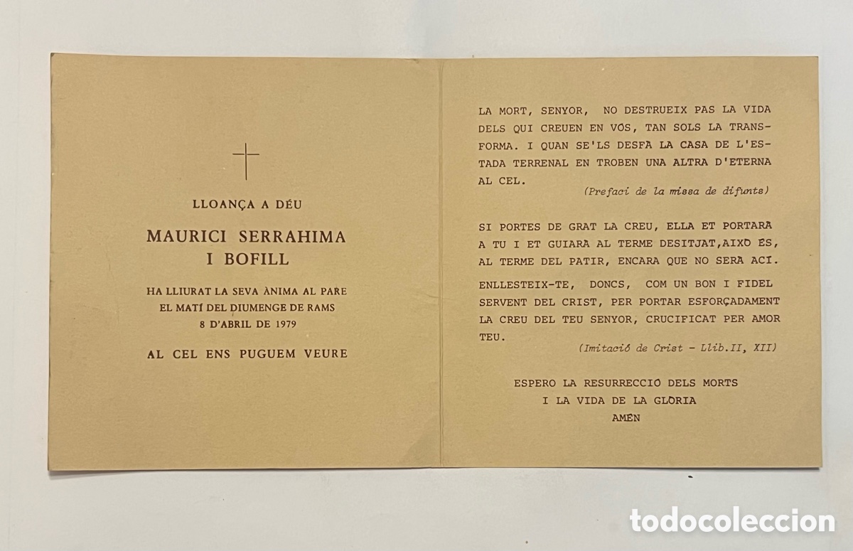 Postales: RECORDATORIO Mauricio Serrahima Bofill. Barcelona, 1902- 1979, Abogado, escritor y pol&iacute;tico espa&ntilde;ol.