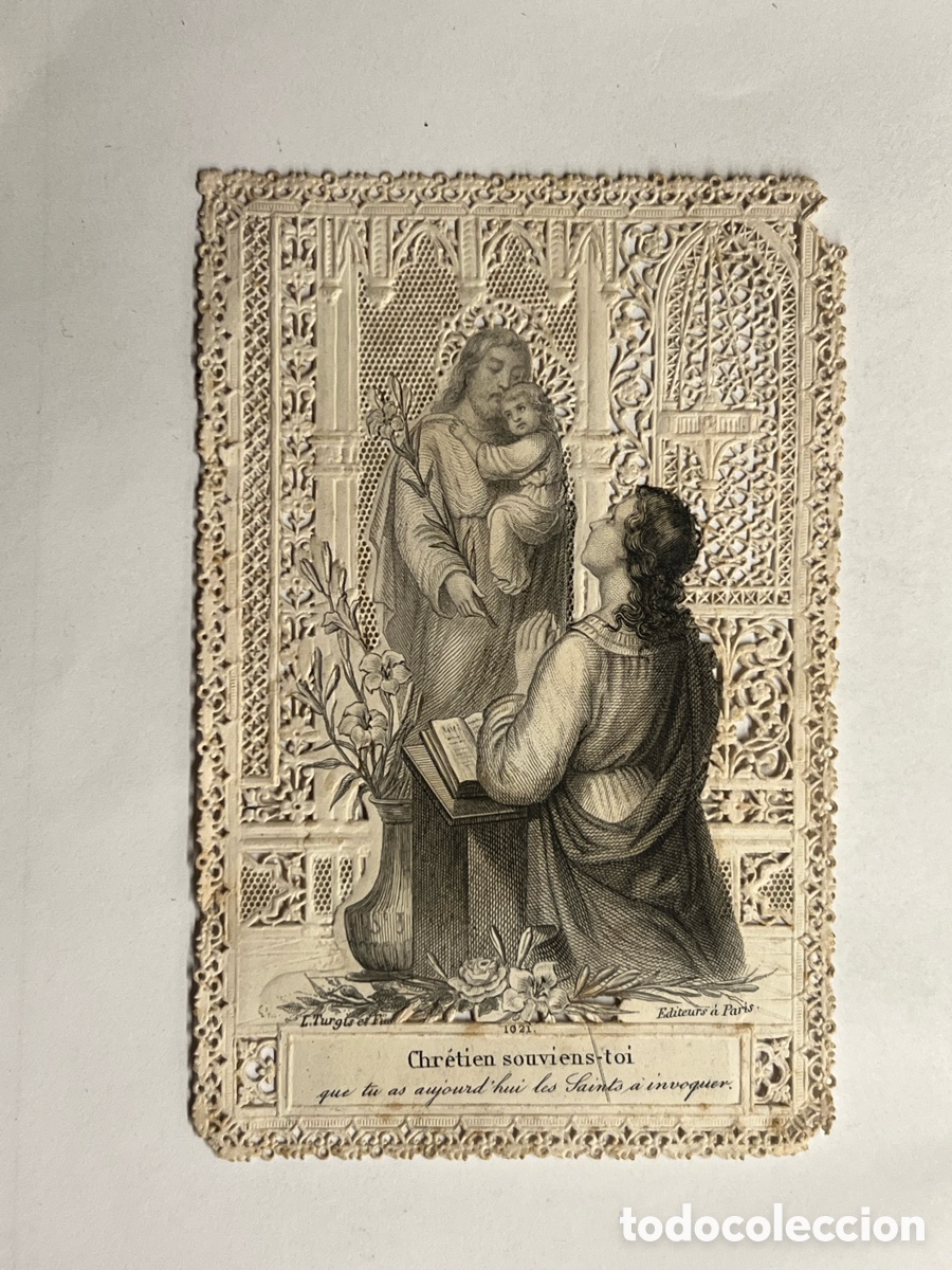 Postales: CRISTIANO Recuerda&hellip; Estampa Religiosa Calada.. L., Turgis. Paris (fin Siglo XIX) Oraci&oacute;n San Jos&eacute;..