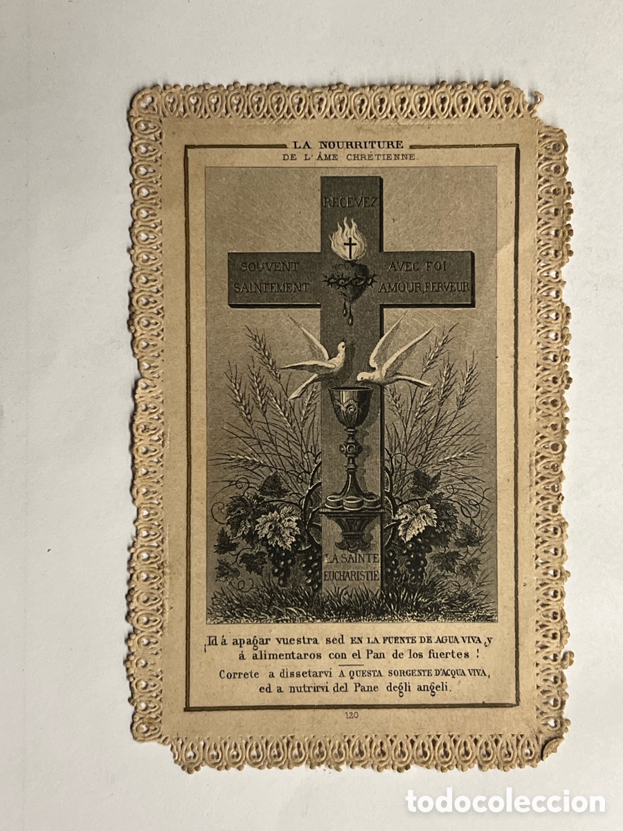 Postales: SANTA EUCARIST&Iacute;A. Estampa Religiosa&hellip; Id a apagar vuestra sed en la fuente.. Paris (fin Siglo XIX)