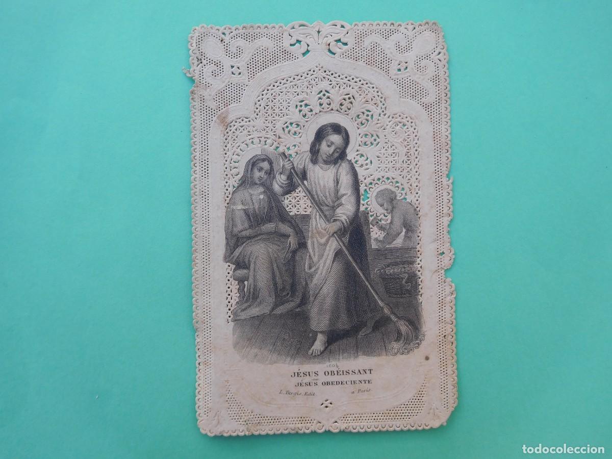 Postales: Estampa antigua de puntilla calada. Jes&uacute;s obediente