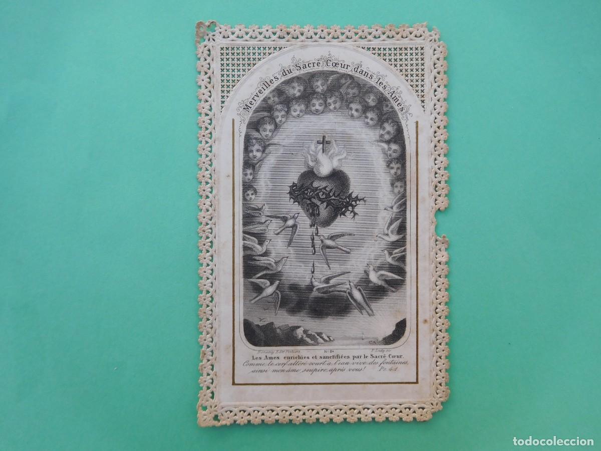 Postales: Estampa antigua de puntilla calada. Sagrado coraz&oacute;n