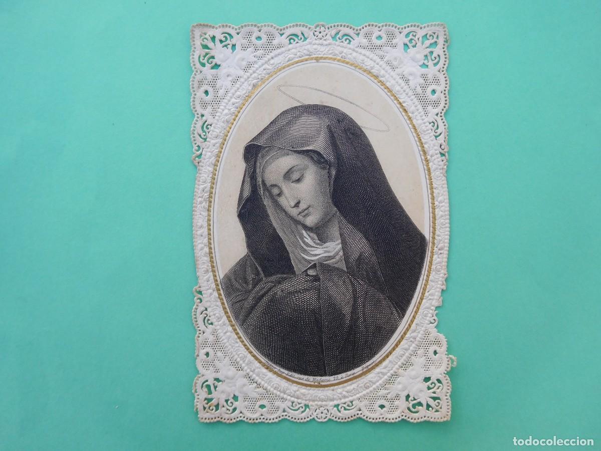 Postales: Estampa antigua de puntilla calada. Virgen