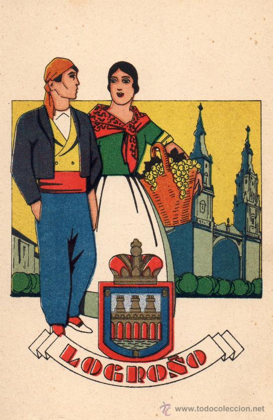 Postales: logro&ntilde;o. trajes tipicos y escudo - Foto 1