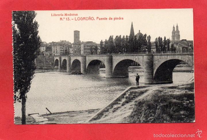 Postales: logro&ntilde;o. 13 puente de piedra. thomas - Foto 1