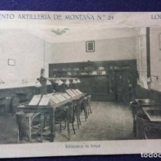 Postales: POSTAL DE LOGROÑO. REGIMIENTO ARTILLERIA DE MONTAÑA N°24. BIBLIOTECA DE TROPA. F MESAS ARTE. AÑOS 40