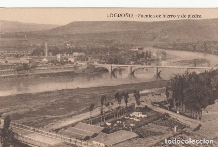 Postales: POSTAL LOGRO&Ntilde;O - PUENTES DE HIERRO Y PIEDRA - Foto 1