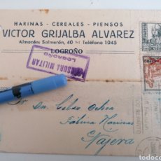 Postales: LOGROÑO. VICTOR GRIJALBA ALVAREZ, POSTAL COMERCIAL A NÁJERA. CENSURA MILITAR Y VIÑETA 10 CENTS. 1938. Lote 252746135