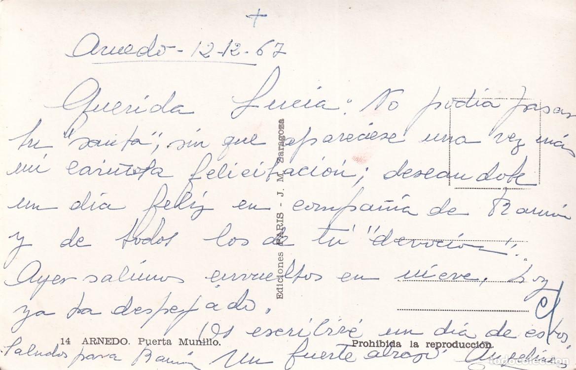 Postales: 14 Arnedo. Puerta Munillo. Escrita en 1967 - Foto 2