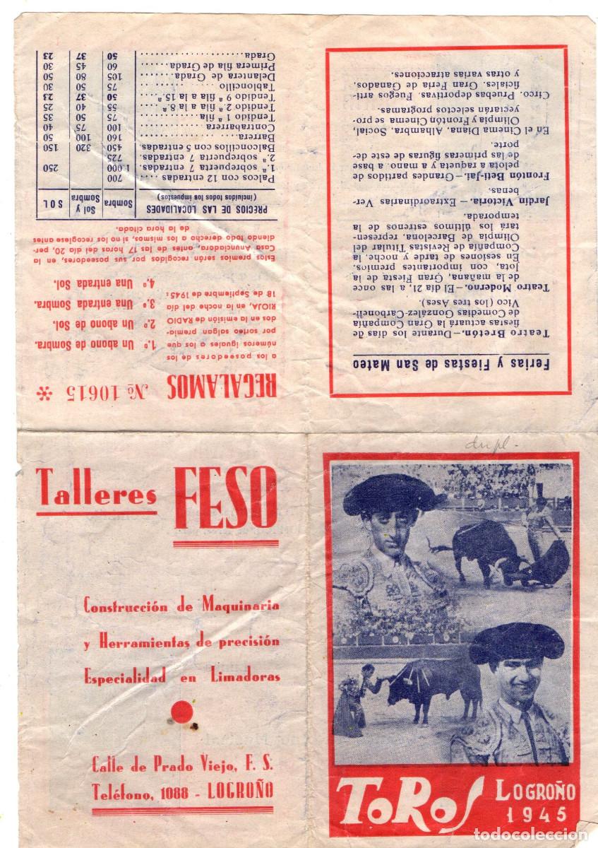 Postales: PROGRAMA DE TOROS MANO A MANO MANOLETE Y ARRUZA 1945 EN LOGRO&Ntilde;O - Foto 1