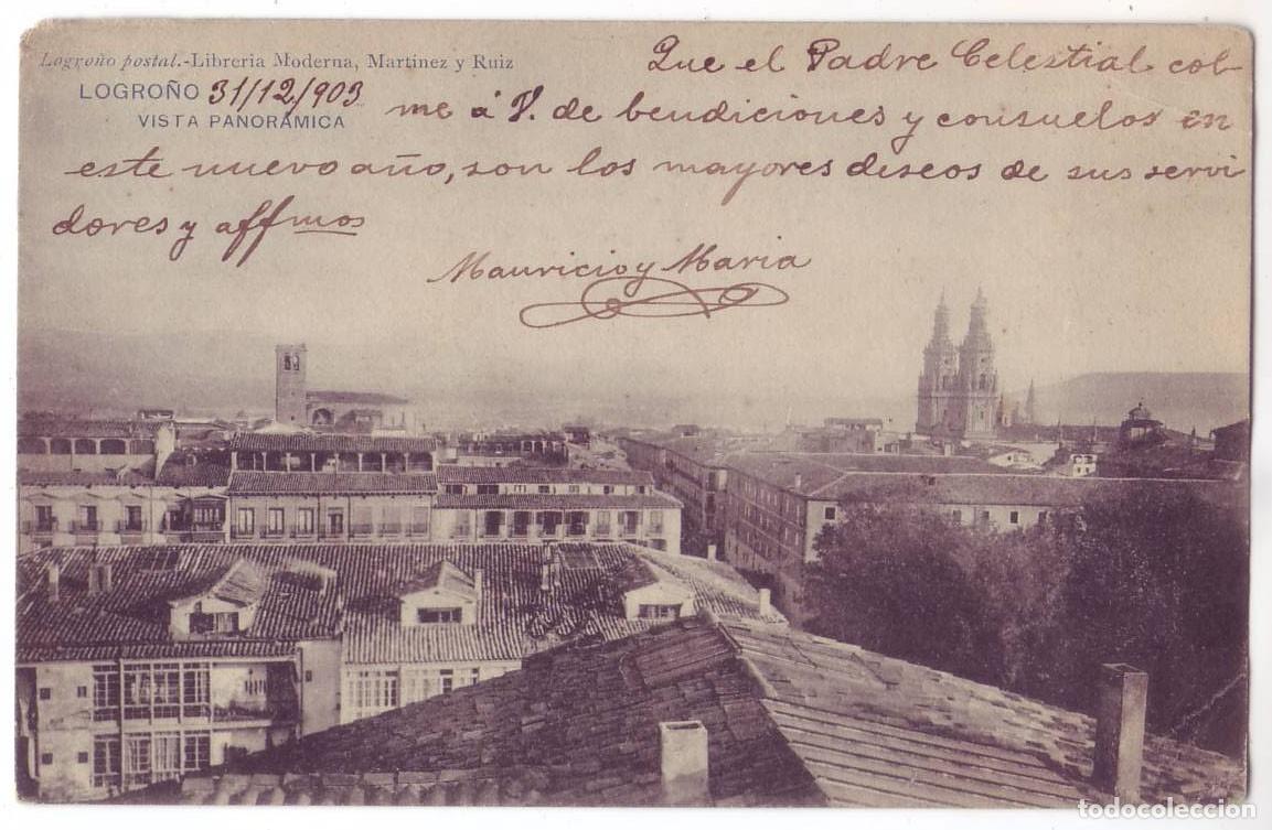 Postales: Logro&ntilde;o: Vista panor&aacute;mica. Logro&ntilde;o Postal Librer&iacute;a Moderna. Sin dividir. Circulada (Anterior 1905)